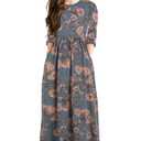 21KIDS Girls Maxi Dress Floral 3/4 Long Sleeve Dresses with Pockets for Girls 12 Years