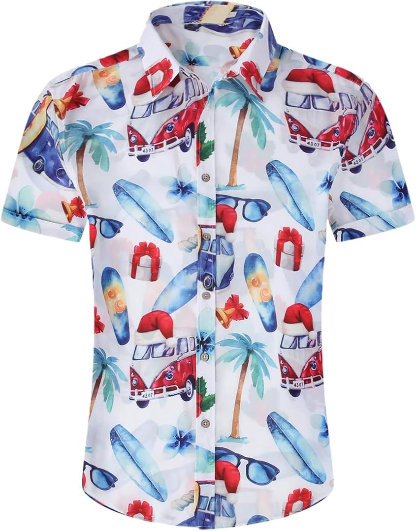 Men's Hawaiian Shirt Funky Blue Beach Printed Tropical Beach Shirt Casual Button Down Short Sleeve Floral Shirts Tops (XX-Large)