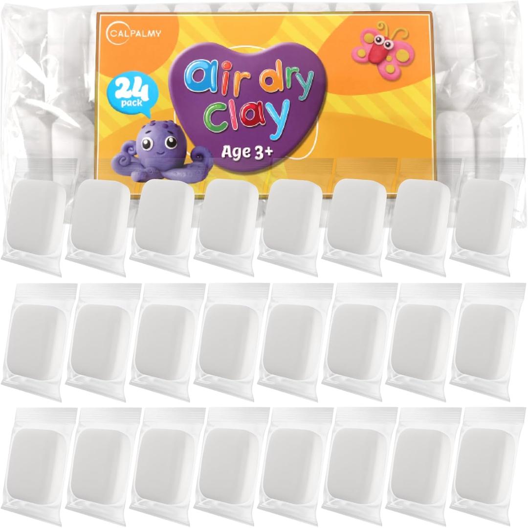 CALPALMY Air Dry Clay (8.5oz), Bulk 24-Pack White Moldable Foam Clay, Airdry Soft Clay for Kids Gifts Partty and School Project Supplies, Perfect for Crafts Cosplay Sculpting and Artistic Projects