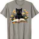 Cat Shirts for Women Book Lover Shirt Cute Cat and Book T-Shirt