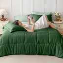 JOLLYVOGUE Full Comforter Set, Ultra-Soft Bed in a Bag Full Size 7 Pieces, Oeko-TEX Certified Bedding Set with Down Alternative Comforter, Sheets, Pillowcases & Shams, Dark Green & Light Green (FULL(86"*82"))