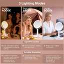 Lighted Makeup Mirror with 10X Magnification, Rechargeable LED Magnifying Vanity Mirror with 3 Lights, Adjustable Height, Storage Base and Phone Holder, White, 7 inch