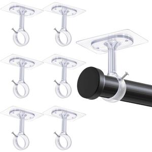 6 Pack Curtain Rod Brackets, No Drill Curtain Rod Holder, Self Adhesive Curtain Rod Holders, Heavy Duty Stick Ceiling Curtain Rod Brackets for Home, Renter, Kitchen, Bedroom, No Wall Damage