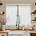 jinchan Kitchen Curtains Linen Tier Curtains 45 Inch Farmhouse Cafe Drapes for Small Window Flax Country Rustic Rod Pocket Bathroom Laundry Room RV Light Filtering 2 Panels White, 26"W x 45"L
