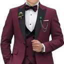 Boys Suits 3 Piece Formal Solid Slim Fit Suit Peak Lapel Blazer Pants Vest Boys Suit Double Breasted Kids Tuxedo (Size 3, Burgundy)