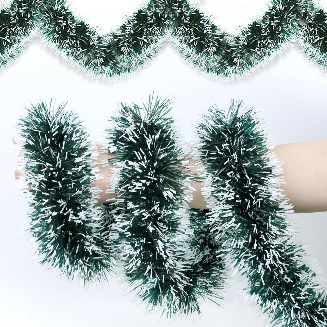 50 Feet Green Christmas Tinsel Garland Metallic Twist Shiny Hanging Garland for Christmas Tree Decorations Xmas Holiday Decor for Home Indoor Outdoor Party Supplies (Green)