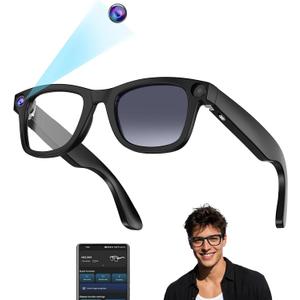 2026 AI Smart Glasses with Camera,8MP HD Video Recording Camera Glasses,Voice Control,Object Recognition,Real-Time Translation,Smart Sunglasses with Bluetooth Call,for Travel, Conferences & Vlogging (Black)