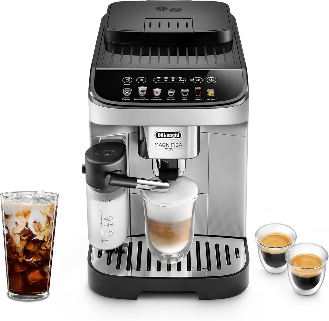 De'Longhi Magnifica Evo Automatic Espresso & Coffee Machine with Automatic Milk Frother for Latte, Cappuccino, Iced Coffee, Built-in Grinder, ECAM29084SB (Magnifica Evo with Automatic Milk Frother)