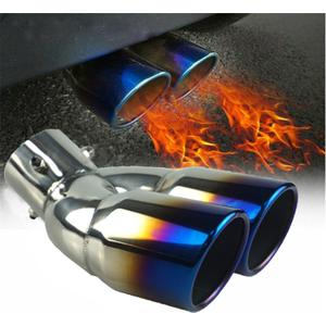 Vechkom 2.5 Inlet Dual Exhaust Tips Blue curved Stainless Steel Car Tail Pipe 3" Outlet Car Muffler Adjustable For Most Vehicles Exterior Rear Tip Pipe
