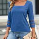 Women's 3/4 Sleeve Tops Square Neck Dressy Casual T-Shirt 2025 Trendy Fashion Business Shirt Fall Basic Tee Blouse (XL)