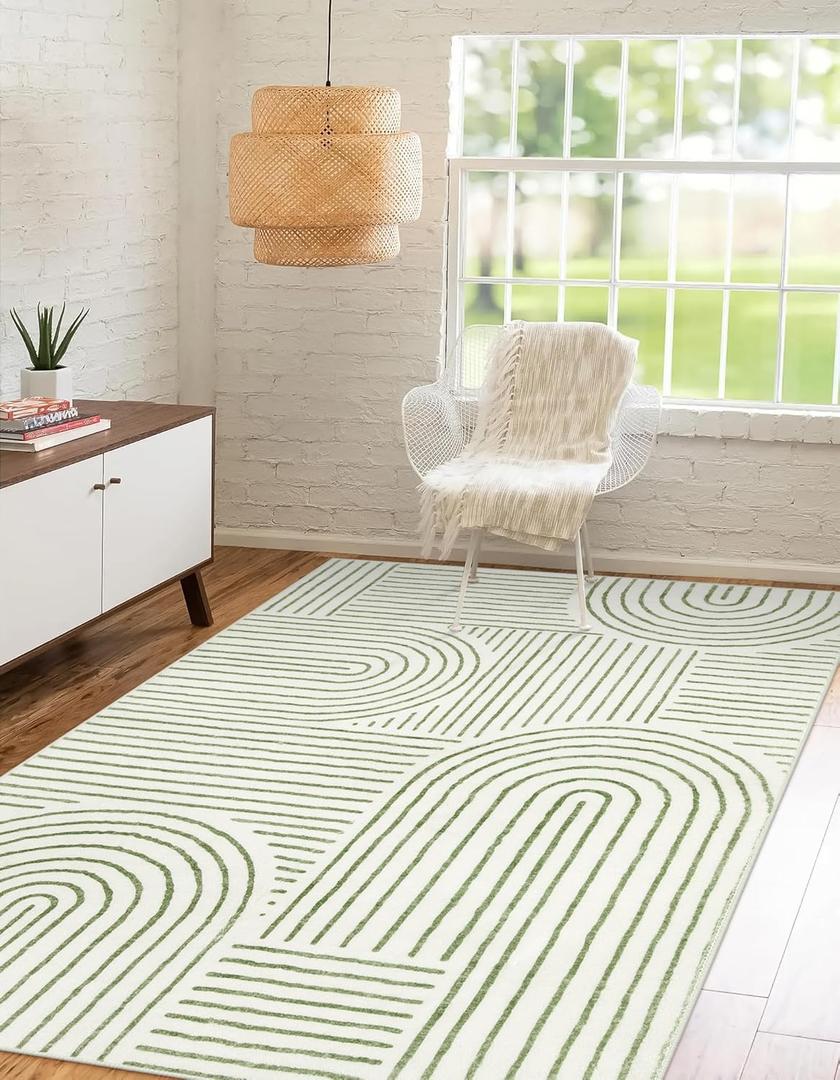 Lahome Rainbow 4x6 Area Rugs for Bedroom, Soft Washable Rugs for Entryway Ultra-Thin Modern Green Rug, Non-Slip Throw Rug Carpet for Kitchen Office Living Room(4ftx6ftGreen)