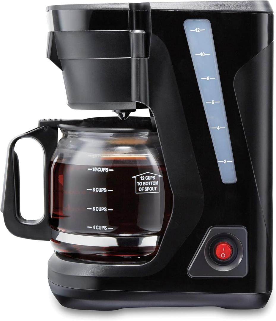 Proctor Silex FrontFill Drip Coffee Maker, 12 Cup Glass Carafe, Black and Silver (43680PS) (Compact)