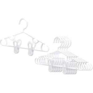 Hsei 5 Pack Baby Hangers with 10 Clips, Plastic Kids Pants Hangers for Nursery Closet Top and Bottom Clothes Hanger Set for Newborn Infant Toddler(5 Packs Total,White,10.6 Inch)