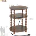 MaxSmeo Side Table with Charging Station, 3-Tier Small End Table with USB Ports and Outlets, Modern Oval Night Stand Accent Table for Living Room, Bedroom, Rustic Brown