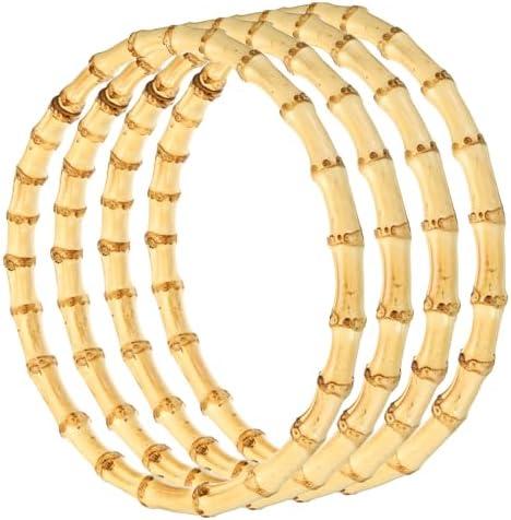 PATIKIL 8 Inch Bamboo Purse Handles, 4 Pcs Round Replacement Handmade Rings for Tote Bag Purse Making Decorations, Wood