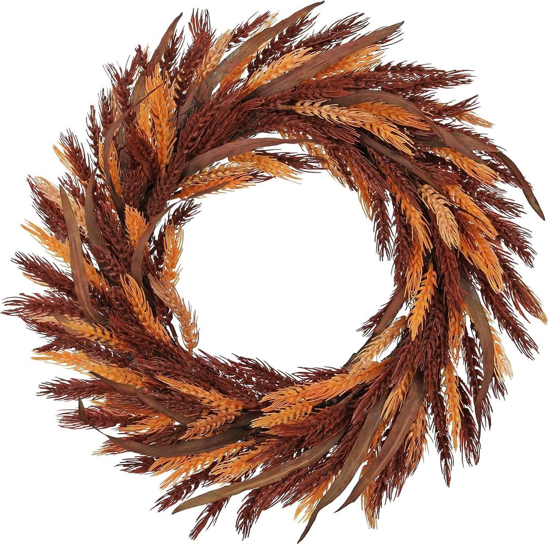 Hollyone 20inch Fall Wreath for Front Door Outdoor Fall Wreath Wheat Stalks Grain Rustic Boho Thanksgiving Harvest Wreaths Pampas Grass Wreaths Farmhouse Porch Harvest Festival Home Decor Red