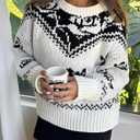 ZAFUL Floral Sweaters for Women Trendy Crew Neck Long Sleeves Knitted Pullover Boho Sweater Chunky Knit Tops (White, M)