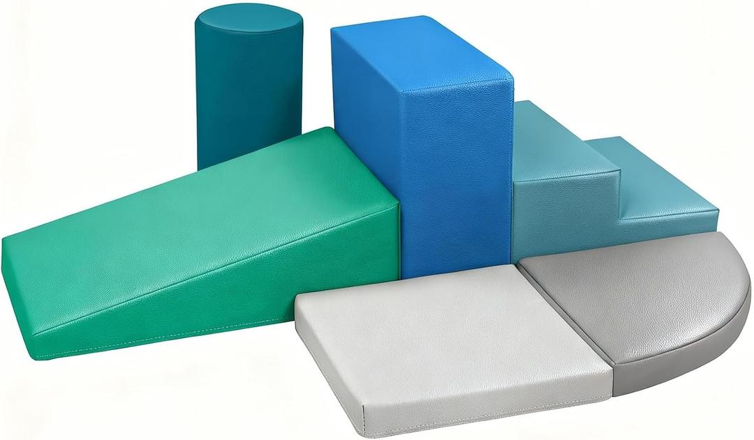 6-Piece Soft PU Leather Toddlers Climbing Toys for Baby - Kids Foam Climbing Blocks for Toddlers Indoor - Climb & Crawl Soft Foam Block Activity Play Set - Toys for Kids Crawling Sliding (Mixed Color), 6-piece W/ Pu Surface