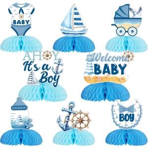 Kreatwow Nautical Baby Shower Party Decorations Ahoy Its A Boy Welcome Baby Honeycomb Centerpieces Watercolor Nautical Baby Shower Table Decorations Ocean Gender Reveal Birthday Party Supplies