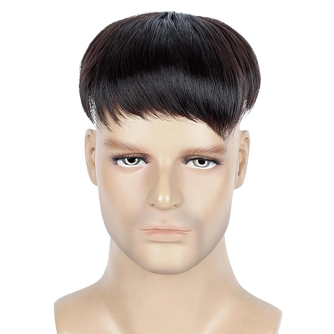 Hair Toupee for Men Clip in Crown Topper Hair Extensions Mens Hair Piece for Hairline Loss Covering White Loss Hair Toupee Wig Short Hair Toppers for Men Natural Black