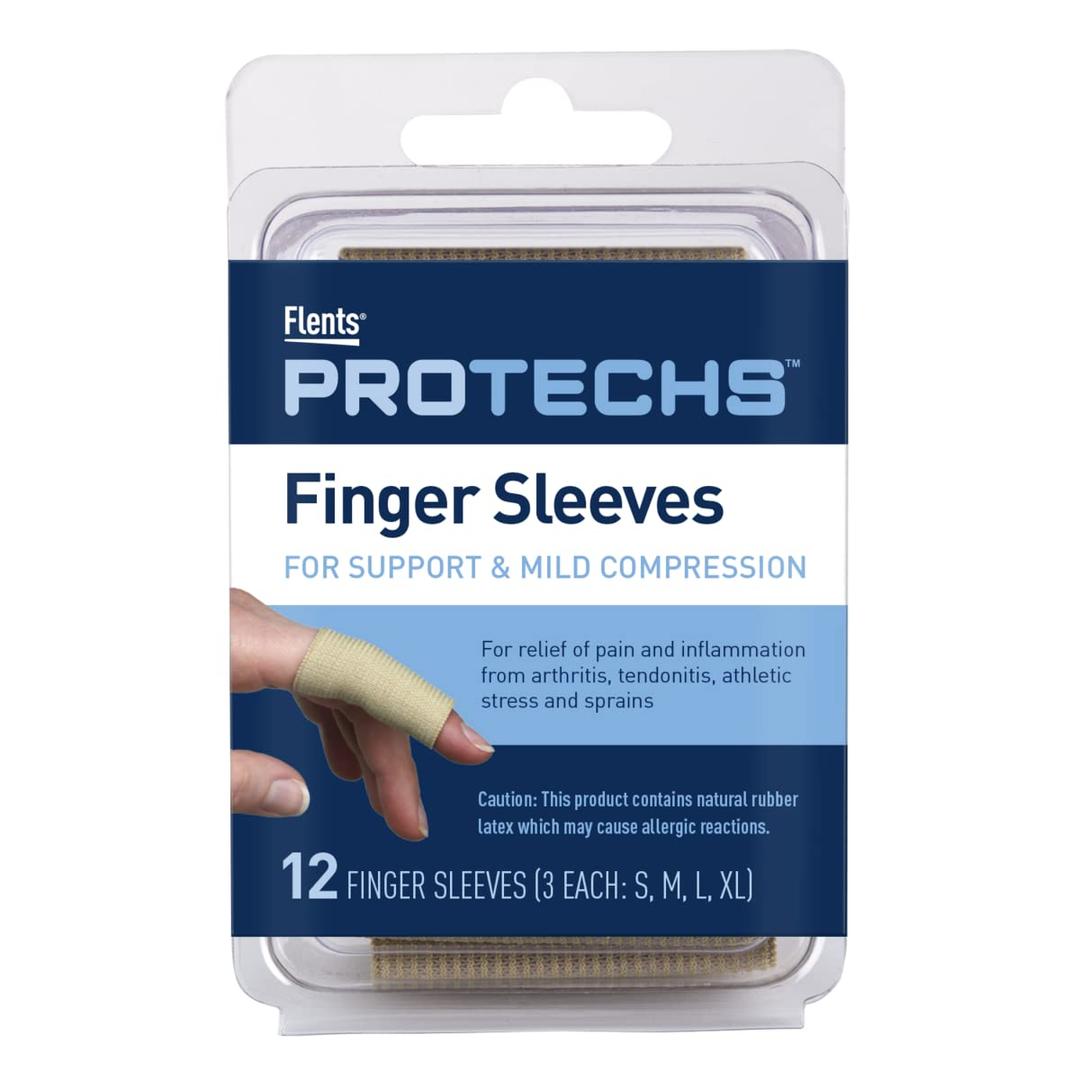 Flents Finger Sleeves, Pain Relief for Arthritis, Inflammation, Cracking, Blisters, Tendonitis & Athletic Stress, Plastic Wrap for Support & Compression, Assorted Size, 12 Count (Pack of 2)