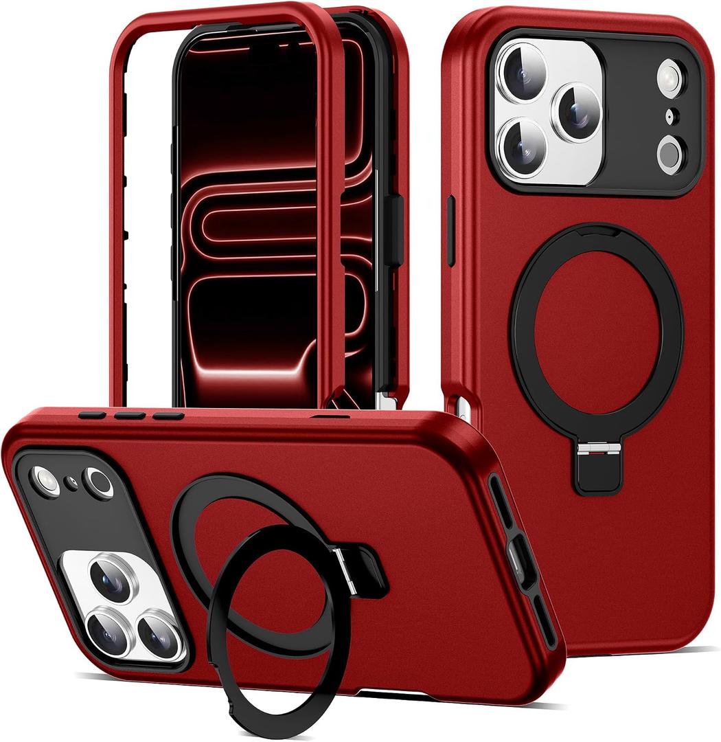 Compatible with iPhone 17 Pro Case 6.3''with Magnetic Ring Stand [Military Drop Protection][Compatible with Mag-Safe] Shockproof 17 Pro Phone Case for Men Wowen,Red