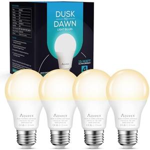 Aovpex Dusk to Dawn LED Outdoor Light Bulbs, 13W 1100LM(100W Equivalent), A19 Sensor LED Bulb, E26 3000K Soft White Day Night Bulbs, Auto ON/Off, Sensor Lighting for Porch Garage Front Door, 4 Pack