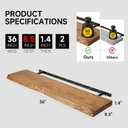 36 Inch Live Edge Floating Shelves for Wall Set of 2, Solid Finnish Spruce Natural Wood Floating Shelves, Thick Rustic Edge Shelves for Bathroom, Kitchen, Living Room Decor, Brown Finish, Live Edge, 36"L, 2Packs