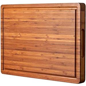 Bamboo Wood Cutting Board for Kitchen, 1" Thick Butcher Block, Cheese Charcuterie Board, with Side Handles and Juice Grooves, 16x11"