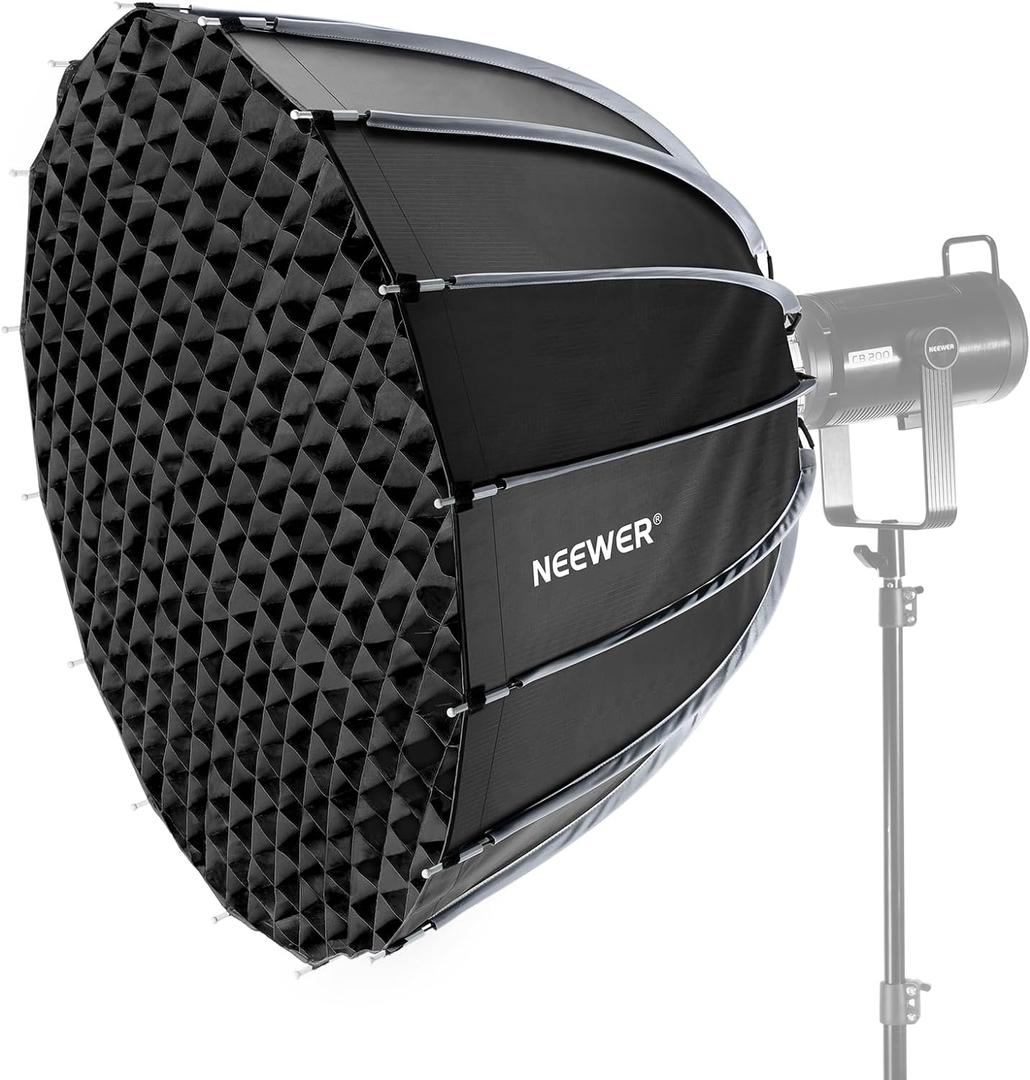 NEEWER 35.4"/90cm Parabolic Softbox Bowens Mount, Quick Release with Diffusers/Grid/Bag for Video Continuous Lighting CB60 CB200B MS60 MS150B Q4 Compatible with Godox Amaran 100x Aputure 600d, NS90P (35.4"/90cm)