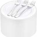 WELLIFE 240PCS Silver Plastic Dessert Plates - Includes 120PCS Silver Forks, 120PCS 6.3 Inch Salad & Appetizer Plates - Perfect for Wedding & Party