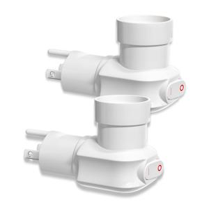 2 Pack Plug in Light Socket, 3-Prong Light Socket Plug Adapter with On/Off Switch, 360 Rotatable Outlet to Light Bulb Plug, Light Bulb Camera, E26 Base, ETL Listed, White