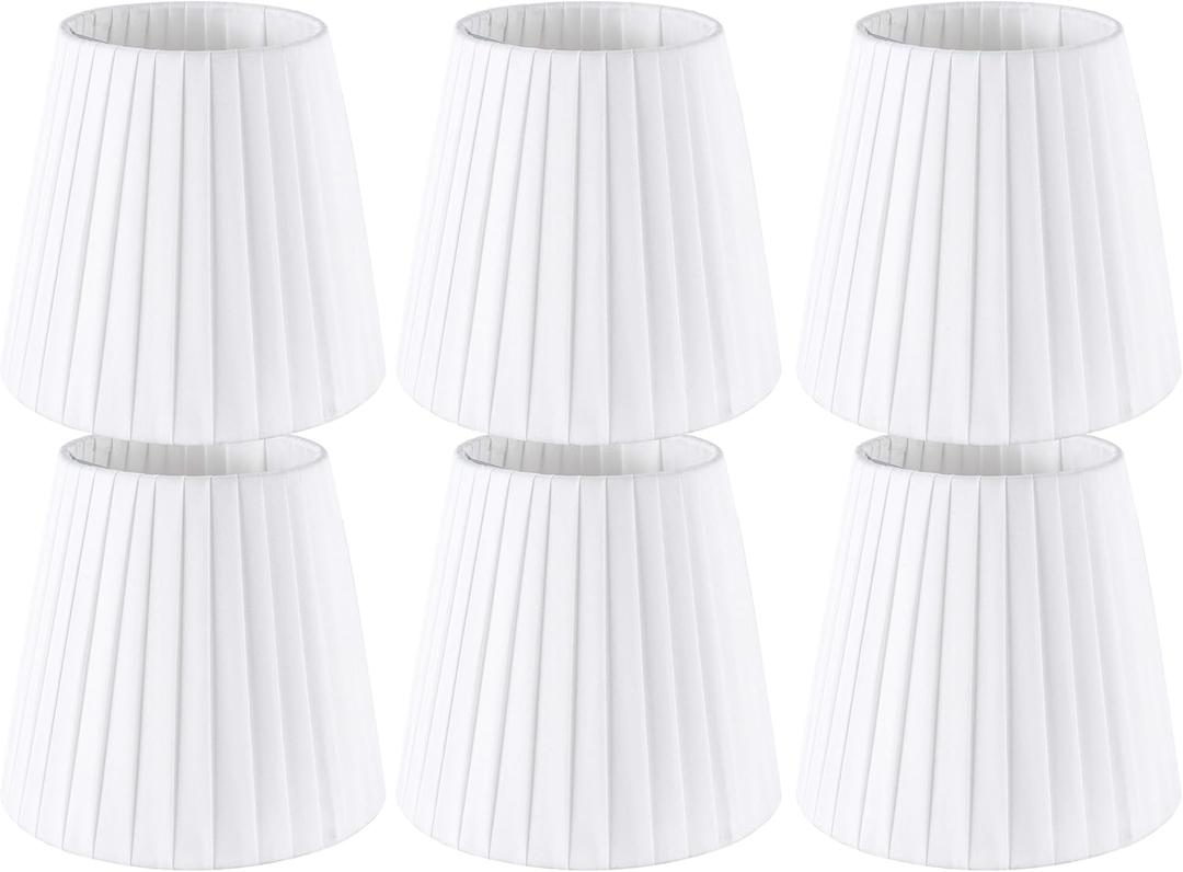 Set of 6 Natural Linen White Clip On Chandelier Lamp Shades For Chandeliers, Wall Lamps, And Other Lighting Fixtures Using E12 Bulbs 4 * 6 * 5 Inch