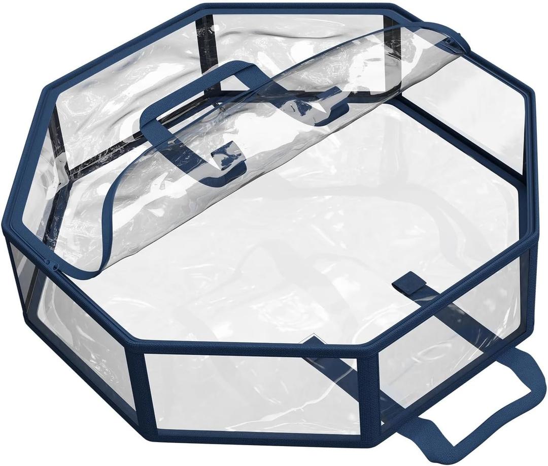 Christmas Wreath Storage Box with Inner Pocket and Dual ZippersPlastic Wreath Storage Bag for Protecting and Organizing Holiday Decorations