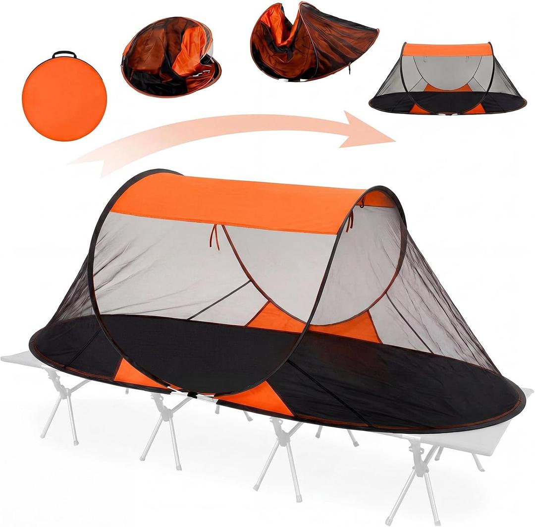 Pop up Mosquito Tent for Camping, 86.6 x 41 x 35 Inch Bug Net Tent with Instant Automatic Setup, Lightweight Portable Screen Net Fits Most Camping Cot for Outdoor Hiking Travel(Orange), 86.61 x 41.34 x 35.43"