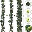 2Pcs 6FT Eucalyptus Garland, Green Garland with Flowers,Artificial Faux Greenery Vines for centerpieces Wedding Party Table Runner Room Home Mantle Decor
