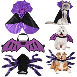 3 Pcs Halloween Cat Dog Costume Set Purple Giant Pet Spider Cosplay Dragon Wings Costume Cosplay Accessories Halloween Puppy Decorations for Dogs and Big Cats