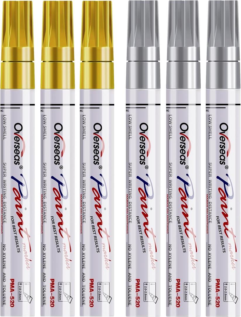 Gold and Silver Paint Marker Pens - 6 Pack Permanent Oil Based Metallic Paint Pen, Medium Tip, Quick Dry and Waterproof Markers for Stone, Wood, Metal, Plastic, Canvas, Glass, Ceramics, Rubber, Stone