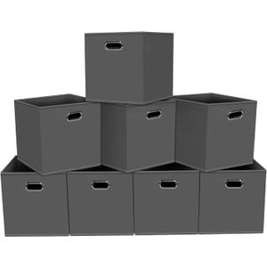 Fabric storage bins Cubes, Fabric Cube Organizer with Handle, Foldable Cube Bins for Cloth or Accessary Storage, 11x11x11, Set of 8, (Gray)