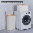 Slim Laundry Hamper,Narrow laundry Hamper with Lid,60L Hamper for Laundry,Dirty Cloth Hamper with Bamboo Handle for Toys,Towels, Clothes Organizing,Beige