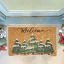 Winter-Welcome-Doormat Outdoor-Entrance Non-Slip Pine Trees Front Door Mat Seasonal Door Mat for Porch Farmhouse 17 x 29 Inch