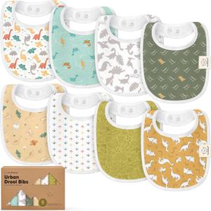 8-Pack Organic Baby Bibs for Boys, Girls - Soft Cotton Drooling and Teething Bibs for Baby Girl & Boy, Extra Absorbent, Easy to Clean & Put On for Toddler, Newborn, Infant 0-24 Months (Mesozoic)