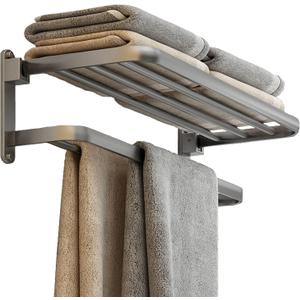 BOZWELL Bathroom Lavatory Towel Rack with Two Towel Bars,24-Inch Towel Shelf with Towel Bar, Towel Holder 1011-GR-60 (Modern Gray Finish)