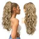 REECHO 24" Ponytail Extension Long Curly Claw Clip Ponytail Extension Jaw Clip in Pony Tails Natural Synthetic Hairpiece for Women Daily, Medium Blonde with Blonde Highlights