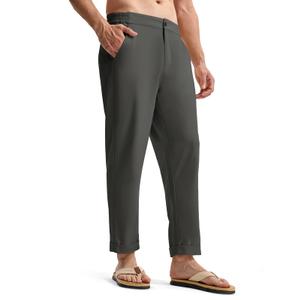 TBMPOY Men’s Linen Pants Casual Lightweight Beach Summer Pants Elastic Waist Slim Fit Trousers Dark Grey