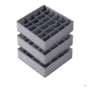 Criusia 3 Pack Sock Underwear Drawer Organizer Dividers, 64 Cell Fabric Foldable Dresser Organizer for Closet Organizers and Storage Boxes for Organizing Socks, Underwear, Ties (16+24+24 Cell, Gray)