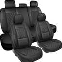 Elantrip Luxury Diamond Design Leather Car Seat Covers, Full Row, Waterproof and Non-Slip, Black, Front and Rear, for SUVs, Trucks, Cars Protective Cover