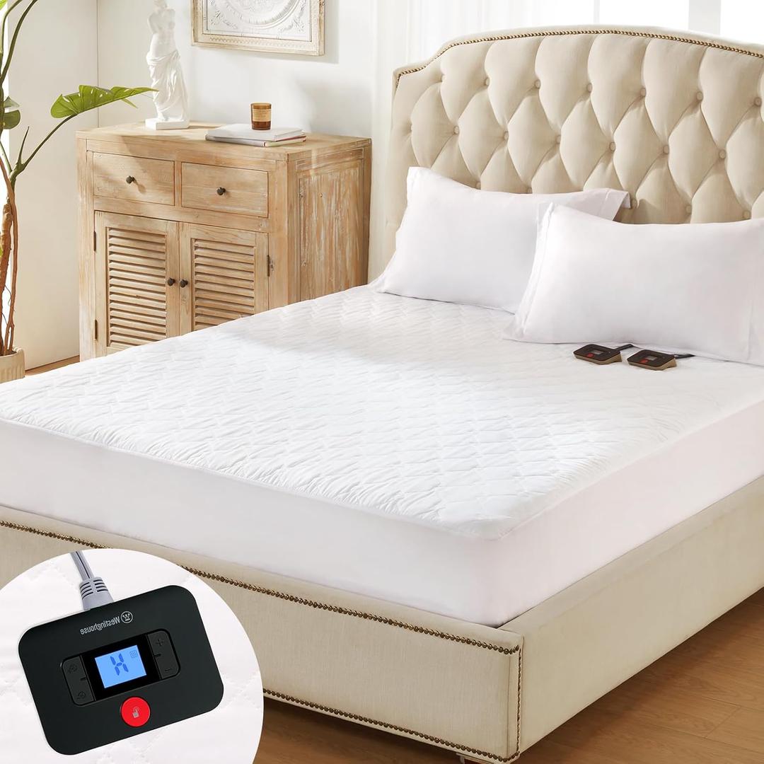 Westinghouse Heated Mattress Pad King, Comfortable Electric Mattress Pad with 10 Heating Settings & 1-12 Hours Auto Shut Off, Fit Up to 17" Deep Pocket, King Size 78"x80"