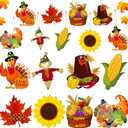 Bucherry 40 Pieces Fall Thanksgiving Wood Ornaments Fall Tree Ornaments Pumpkin Cutout Maple Acorns Turkey Autumn Harvest Hanging Ornament Decor for Thanksgiving Day Home Indoor Outdoor(Cute Style)