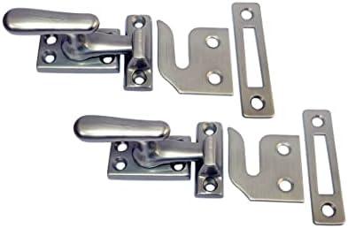 Solid Brass Casement Fastener Window Lock, Small, Brushed Satin Nickel, 2 Pack